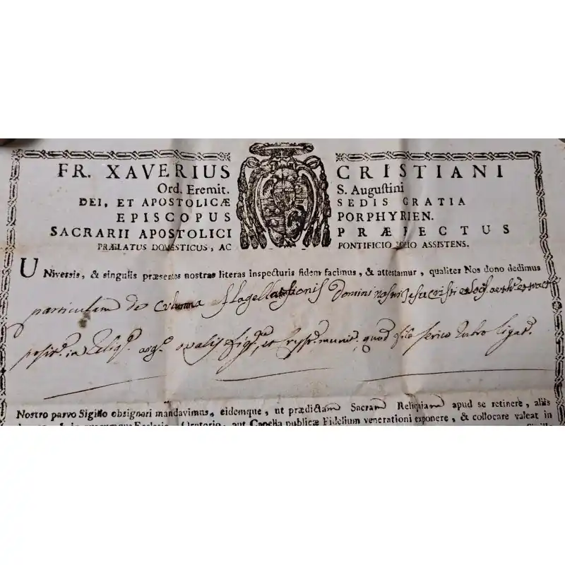 Certificado eclesiástico original de reliquias sagradas fechado en Roma en 1794 Oferta Especial