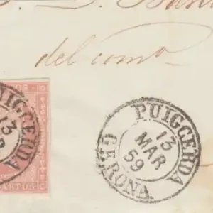 4 cuartos1856 - fechador- Puigcerda tipo I - Gerona sobre fragmentol Moderno